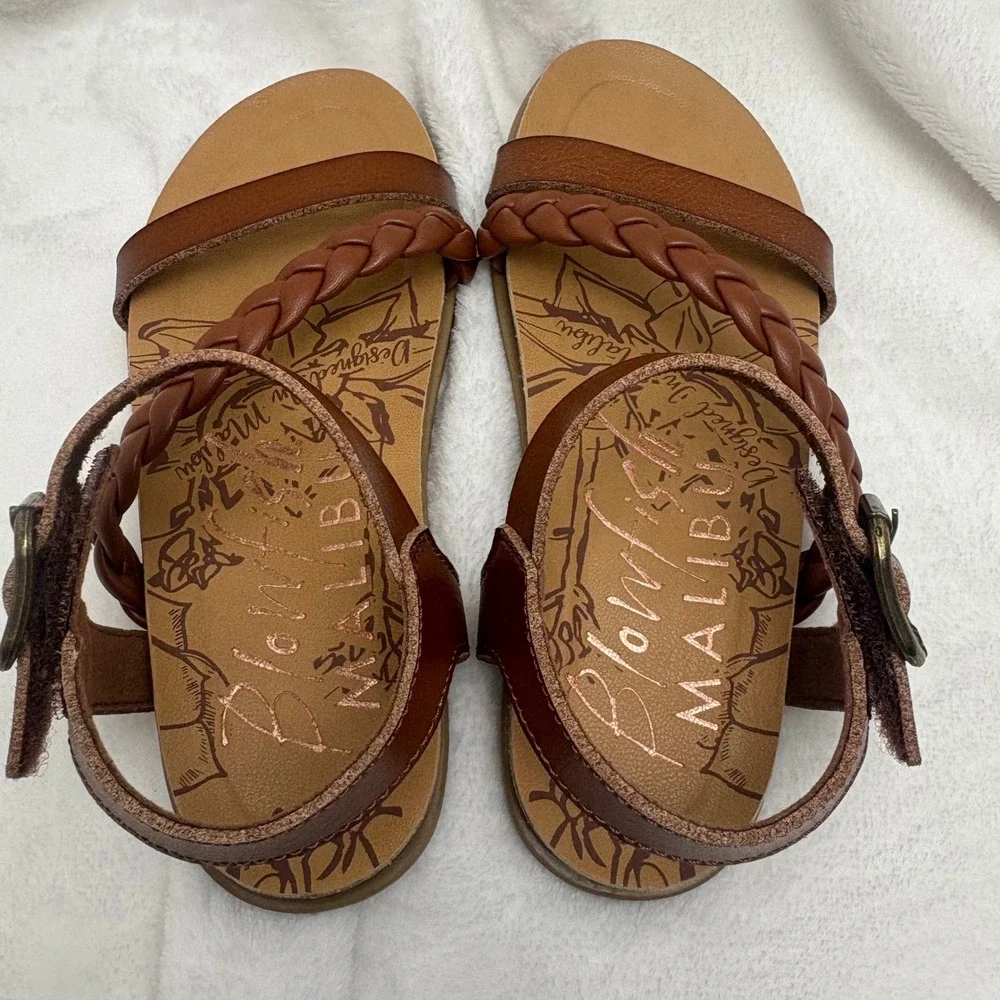Blowfish Malibu Kids 11 Brown Braided Strap Sandals Boho Beach Summer Resort Fun